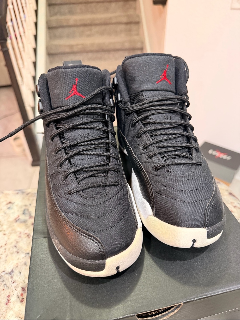 Jordan boys Black/White Sneakers with Red Jumpman